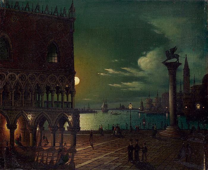 Ippolito Caffi Markusplatz in Venedig im Mondlicht